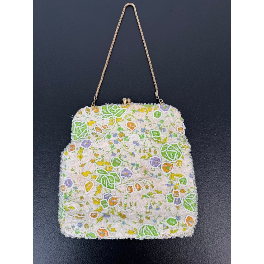 Vintage Walborg Hand Beaded Floral Evening Bag